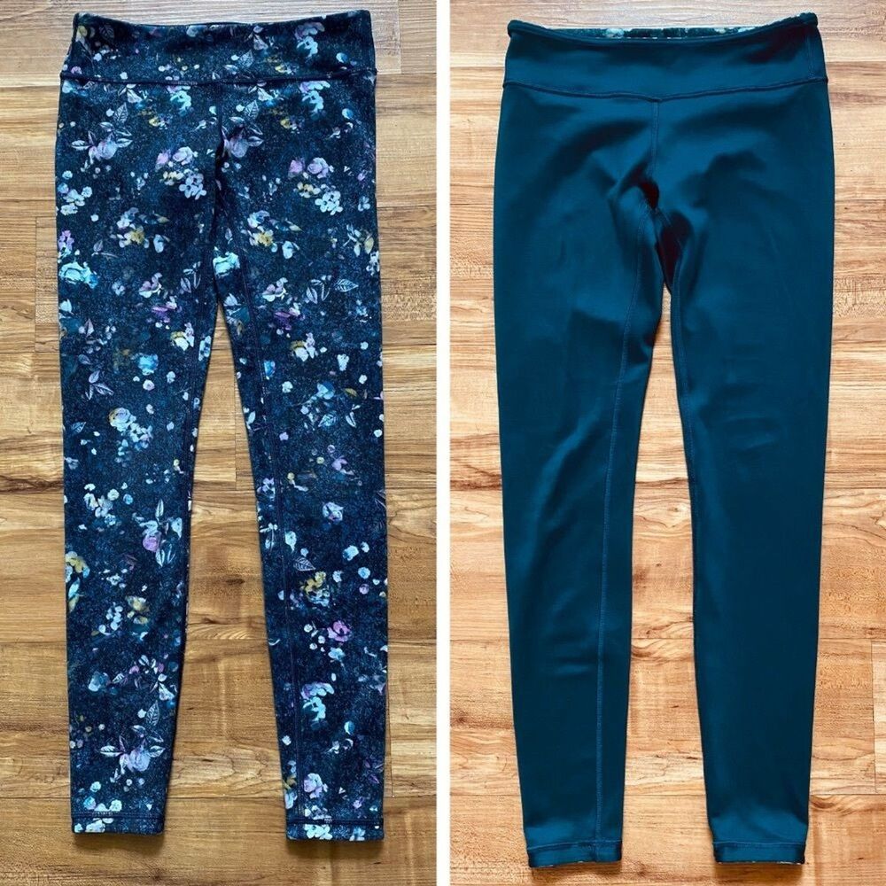 Ivivva Girl’s 12 Rhythmic Reversible Aurora Floral Teal Tight Leggings Active L
